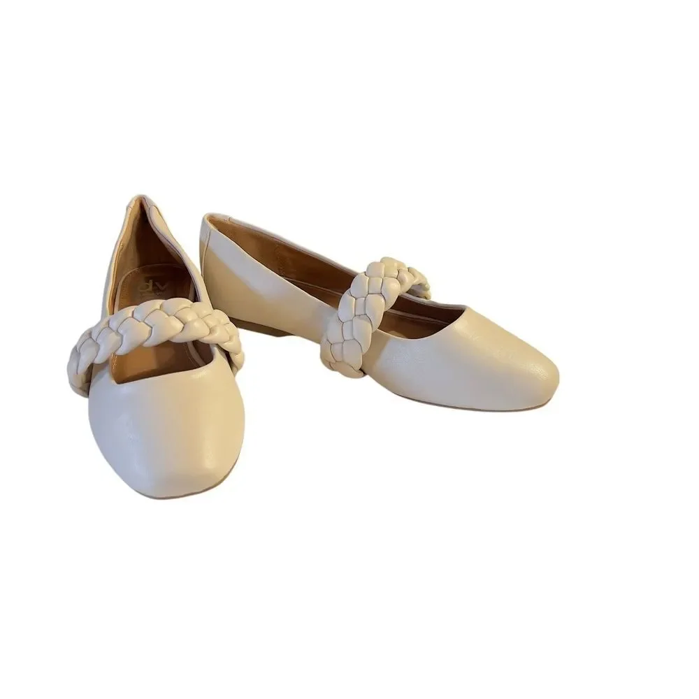 Dolce Vita Braid Chain Strap Ballet Flat Size 6M‎ Ivory Faux Leather Vegan NWOB